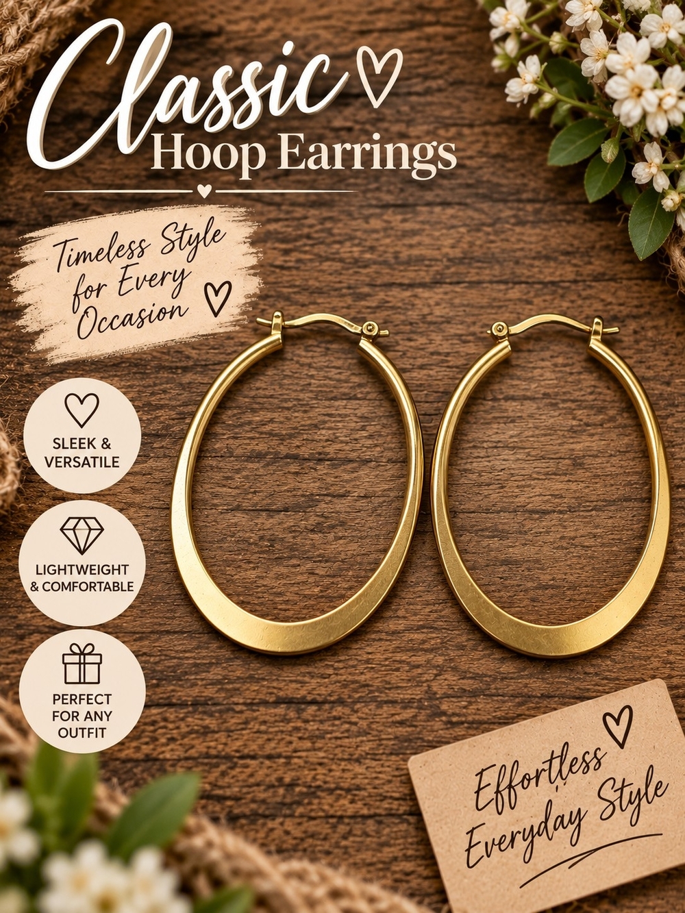 A91. Classic Hoop Earrings Gold Tone NWT